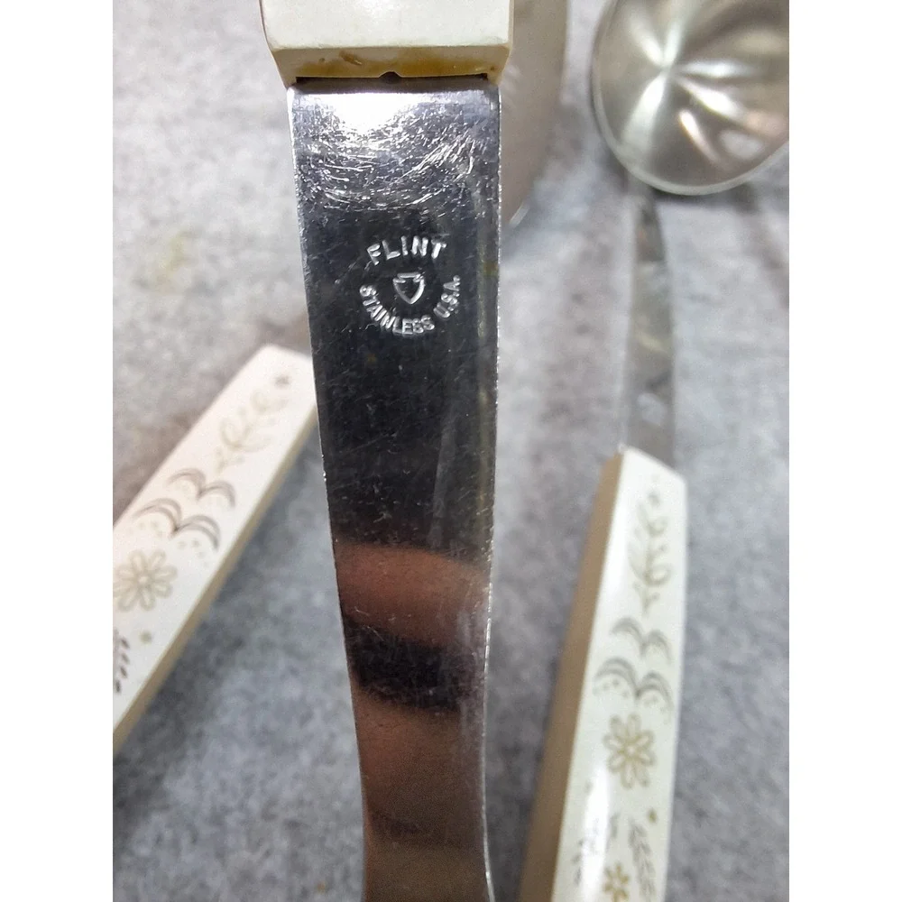 Vintage Ekco Flint Kitchen Utensil Set 6pc Stainless Steel Floral Handles USA